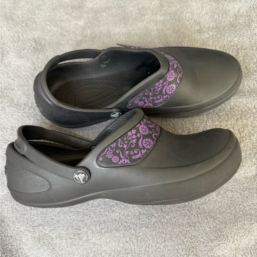 Crocs Mercy Floral Work Clogs Womens‎ Size 10 purple floral band - Picture 3 of 11